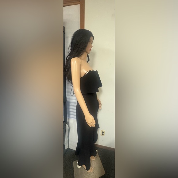 Xscape Black Strapless Asymmetrical Sheath Dress - Picture 2 of 5